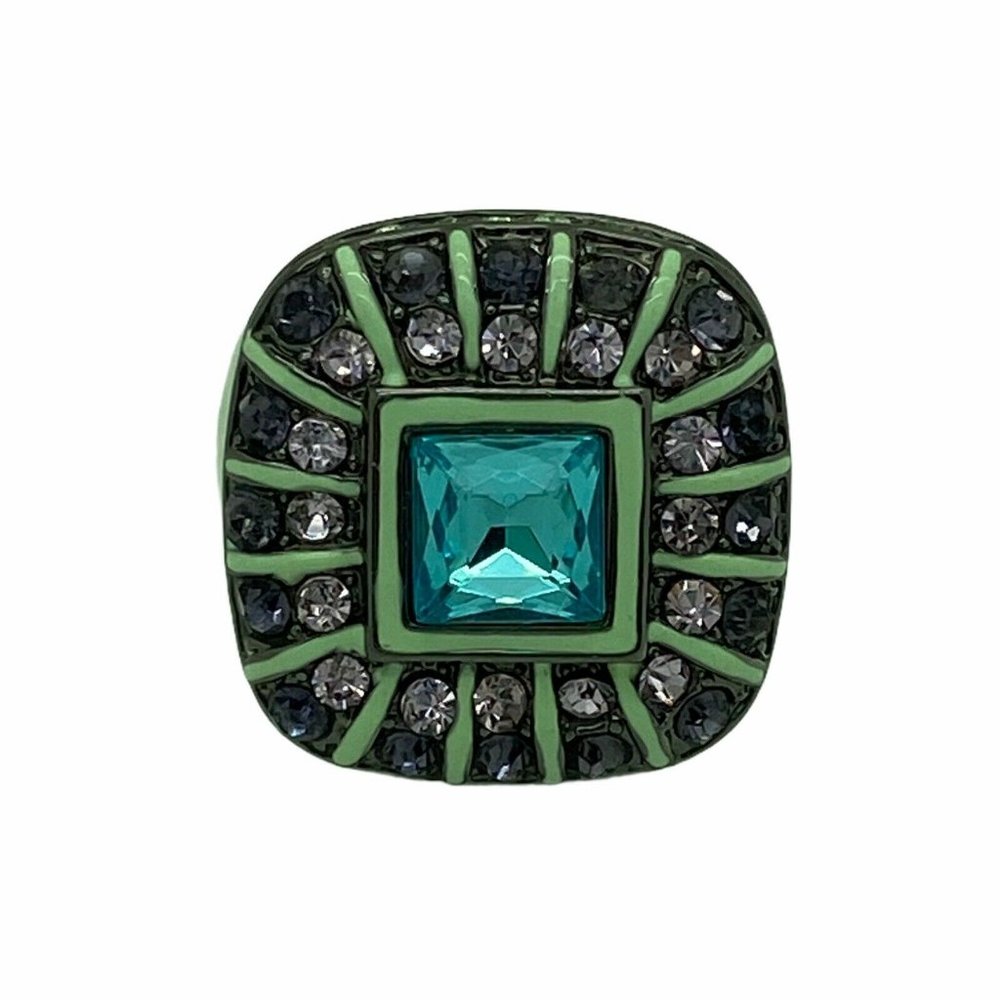 Mint Green Enamel Cocktail Ring Faux Blue Topaz 7